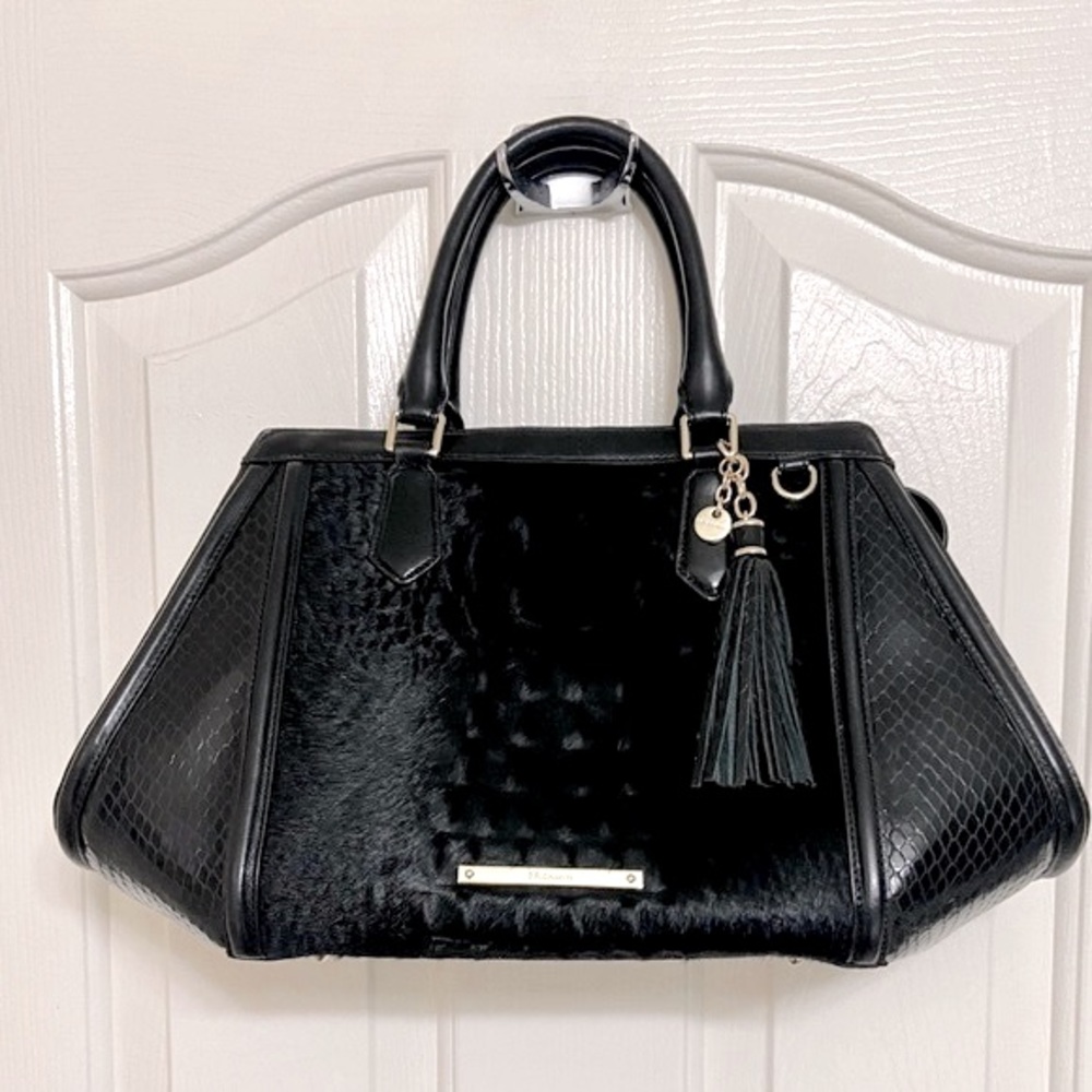 Brahmin Arden Satchel Shoulder Crossbody Handheld Purse Handbag in Black Geneva